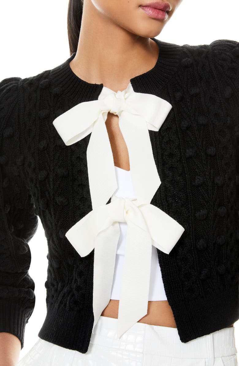 Alice + Olivia Kitty Bow Front Bobble Crop Cardigan, Alternate, color, 