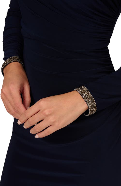 ADRIANNA PAPELL ADRIANNA PAPELL OFF THE SHOULDER LONG SLEEVE JERSEY GOWN
