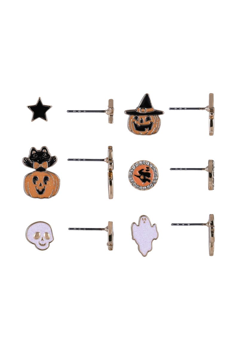 Halloween 6pk Festive Stud Earrings, Alternate, color, Orange