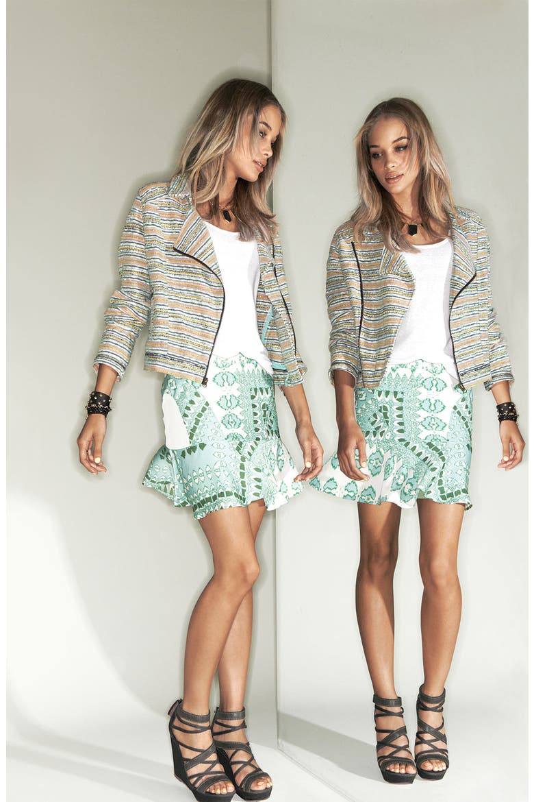Mix Print Ruffle Skirt, Alternate, color, GREEN