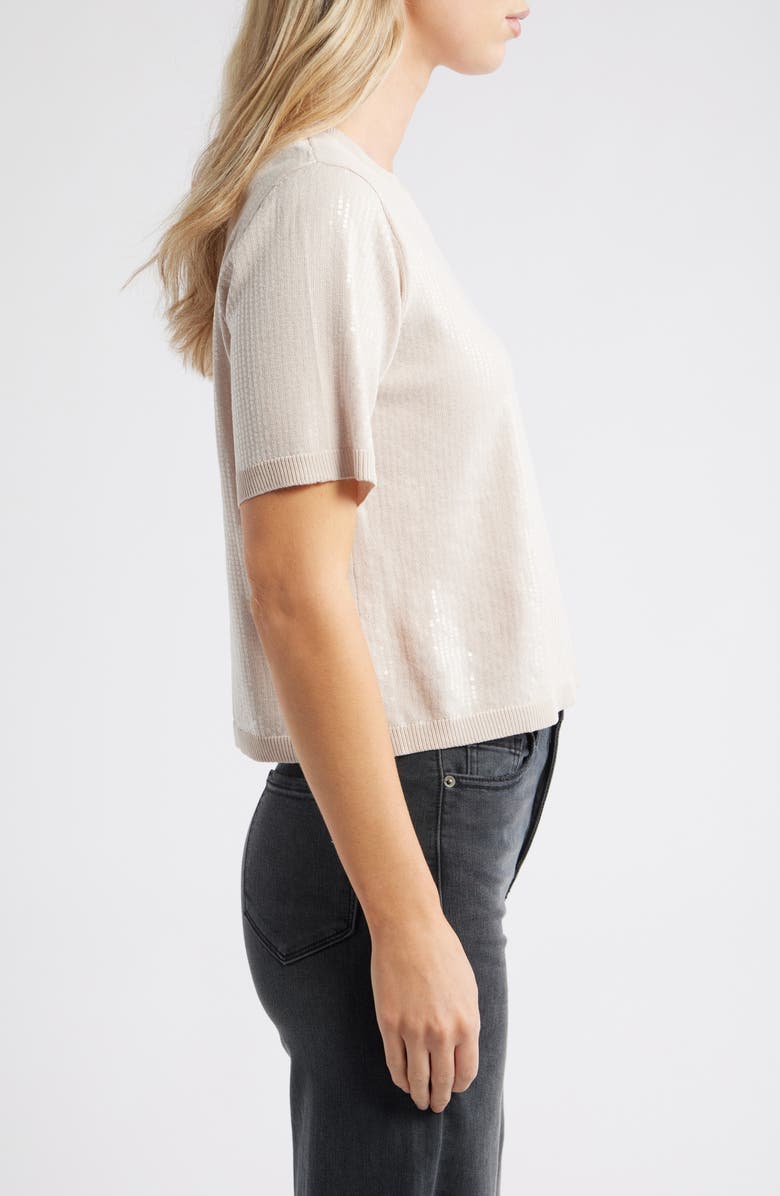 Sanctuary Sparkle Short Sleeve Sequin Sweater, Alternate, color, Mother Of Pearl