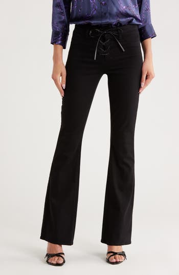 L Agence L'agence Charis Lace-up High Waist Flare Leg Jeans In Black