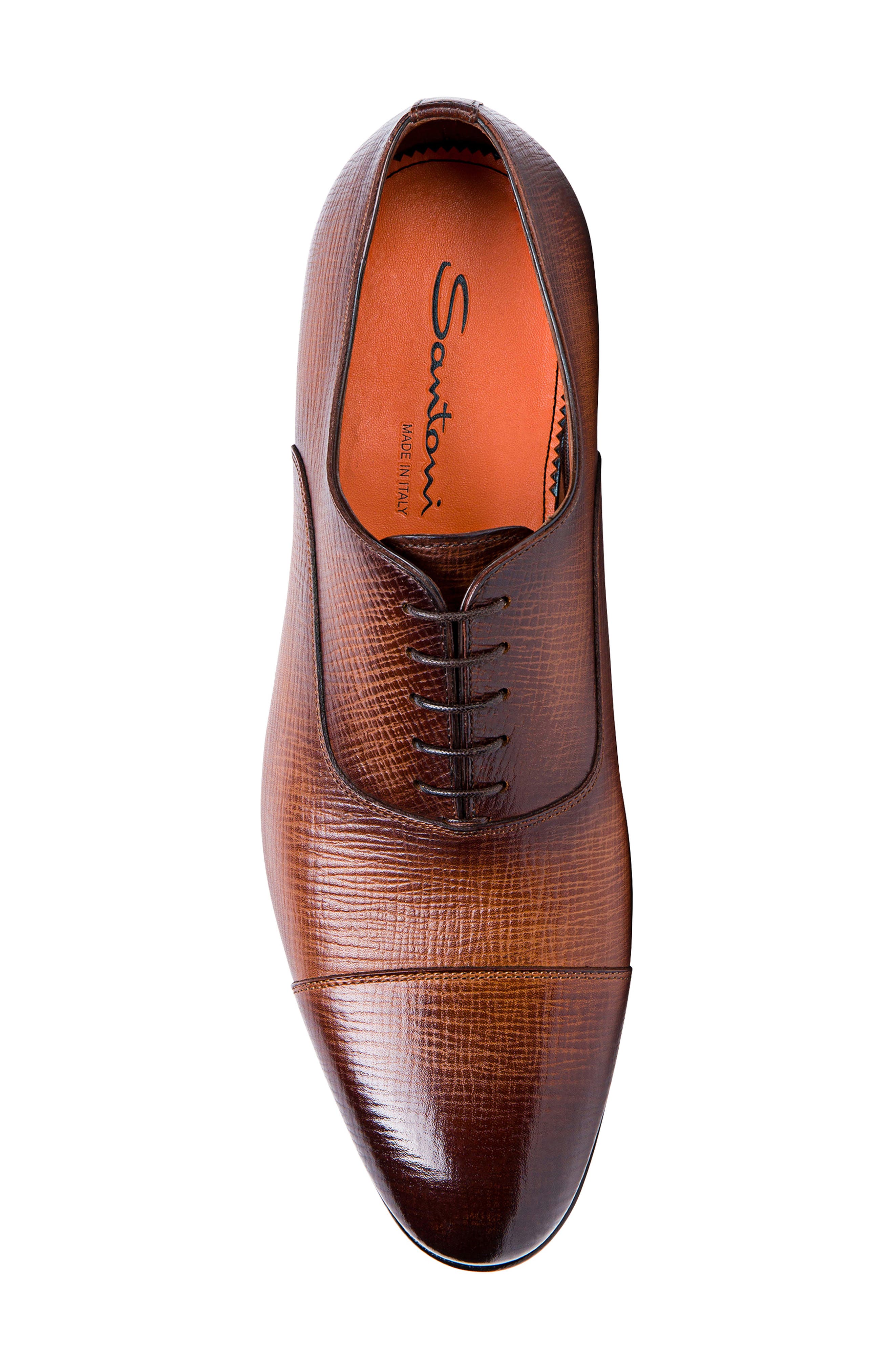 Santoni Darian Textured Cap Toe Oxford, Alternate, color, Brown