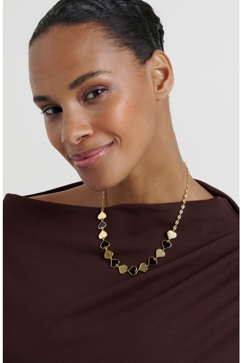 Halston Enamel Heart Chain Necklace, Alternate, color, GOLD TONE BLACK