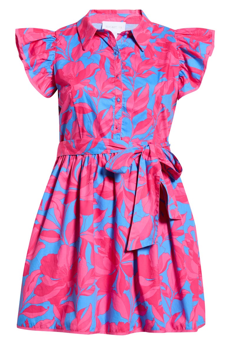 Maia Ruffle Tie Belt Cotton Dress, Alternate, color, PINK-BLUE
