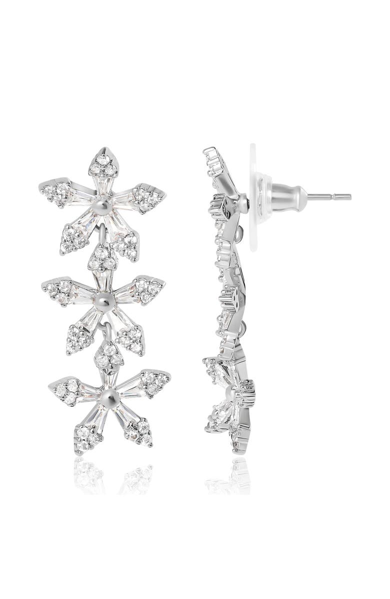 Jessica Simpson Crystal Snowflake Drop Earrings, Alternate, color, Silver