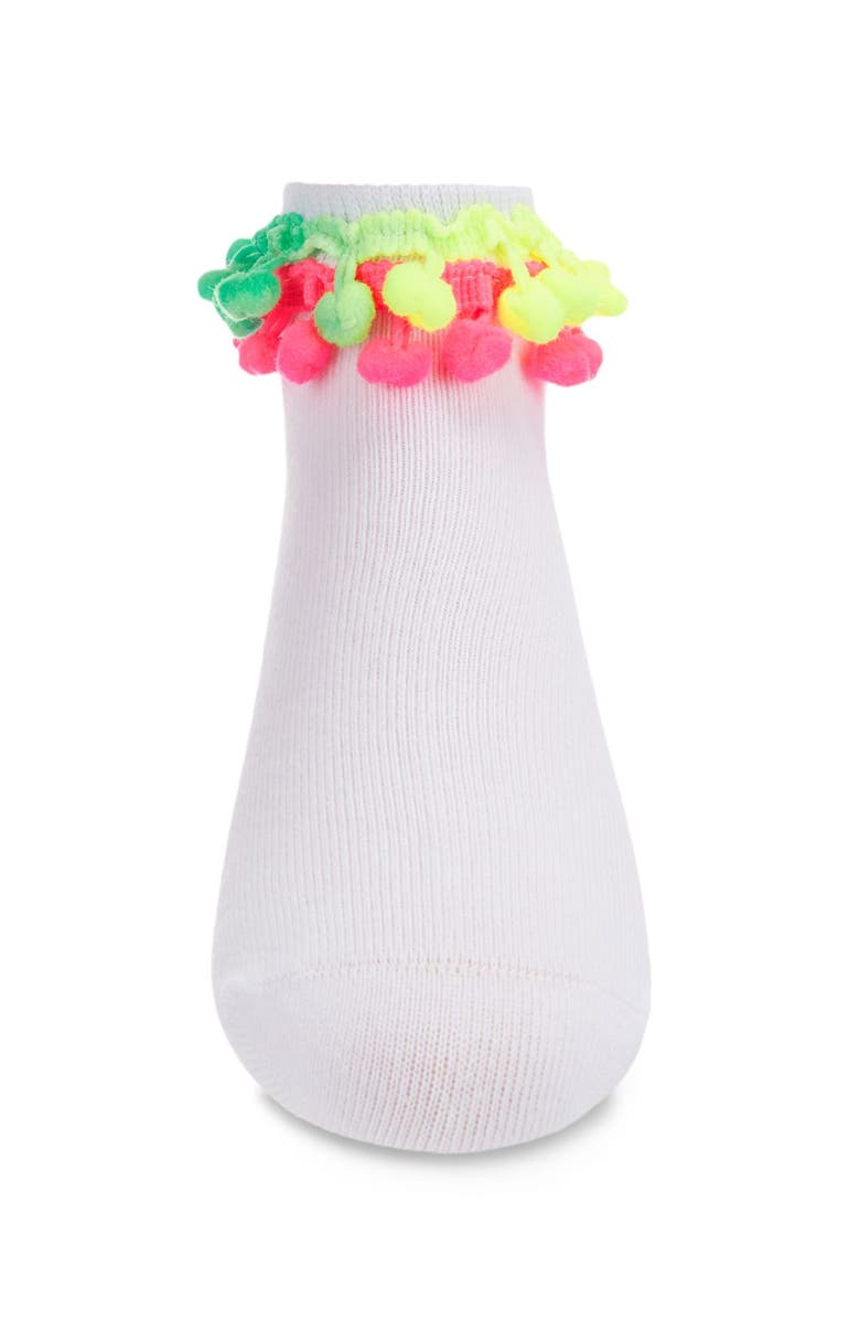 MeMoi Neon Multi Pom-Pom Anklet Sock, Alternate, color, White