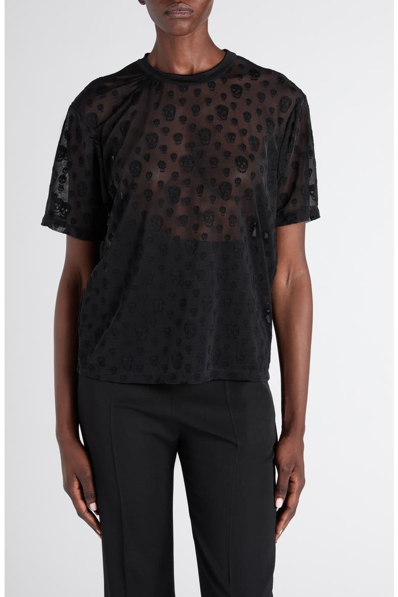 Skull Sheer Jersey T-Shirt, Main, color, BLACK