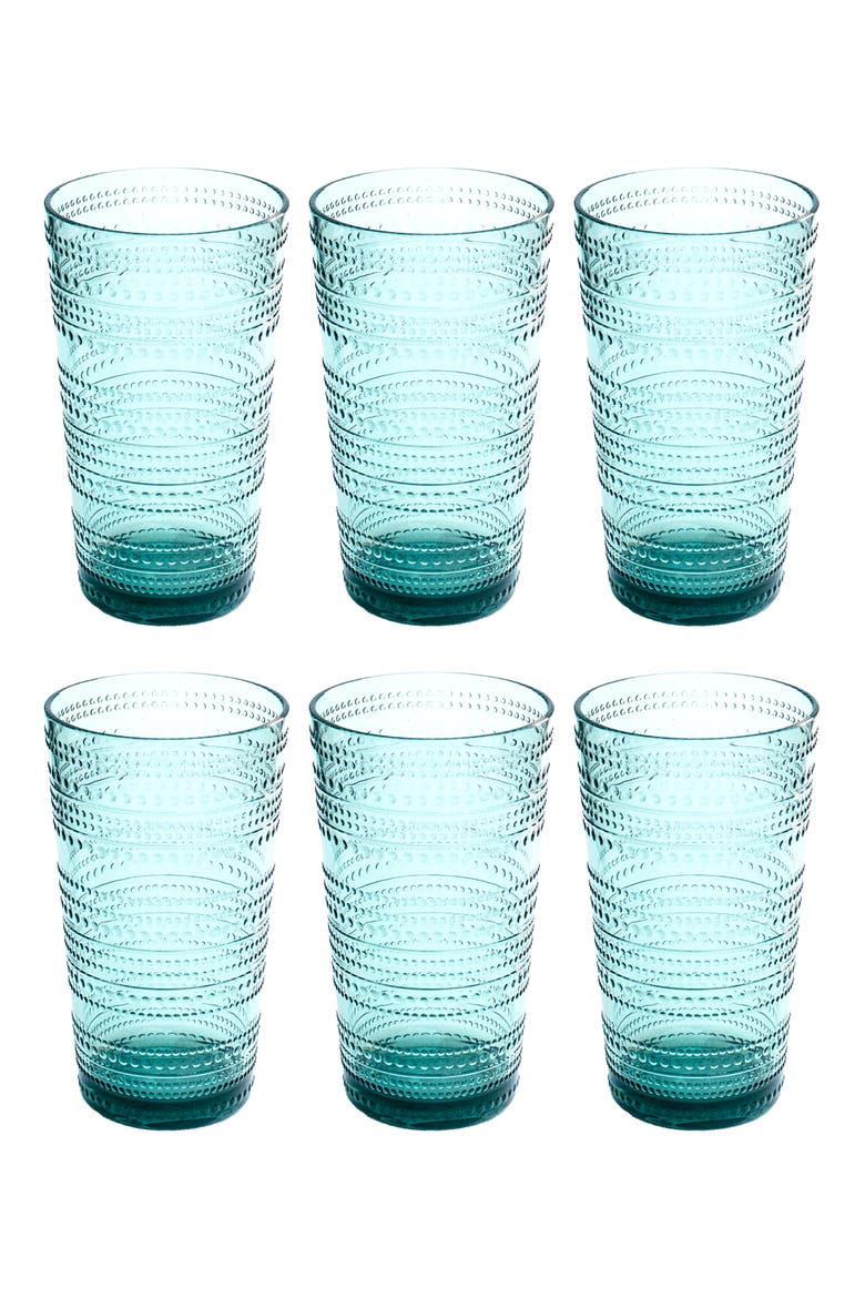 Beaded Set of 6 Jumbo Drinking Glasses, Main, color, GREEN