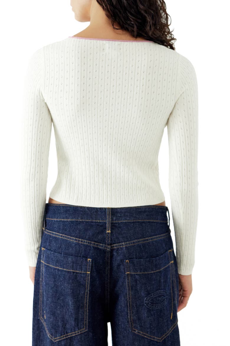 Pointelle Tie Front Cardigan, Alternate, color, CREAM