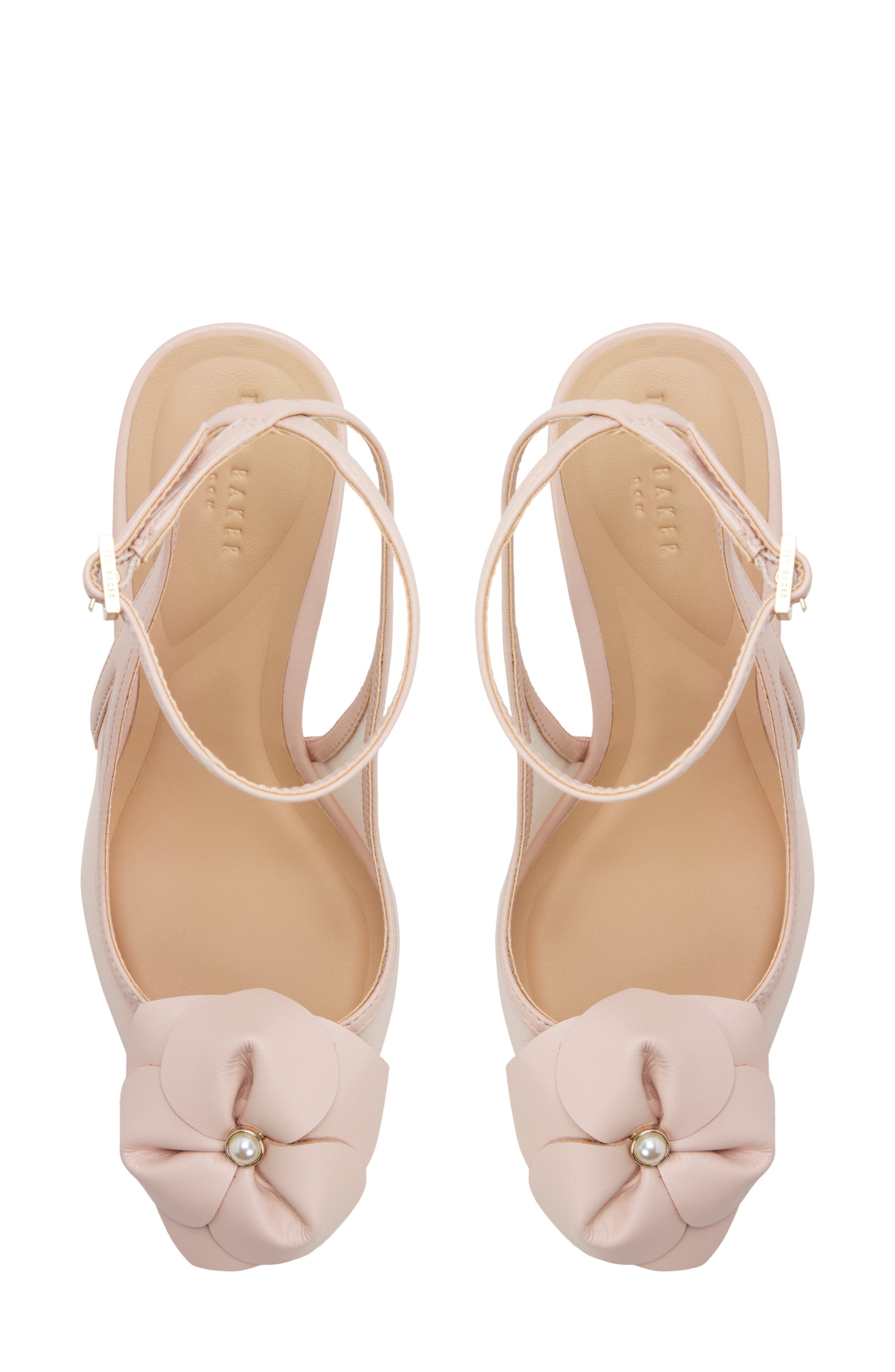 Maya Flower Faux Pearl Ankle Strap Pump, Alternate, color, PINK