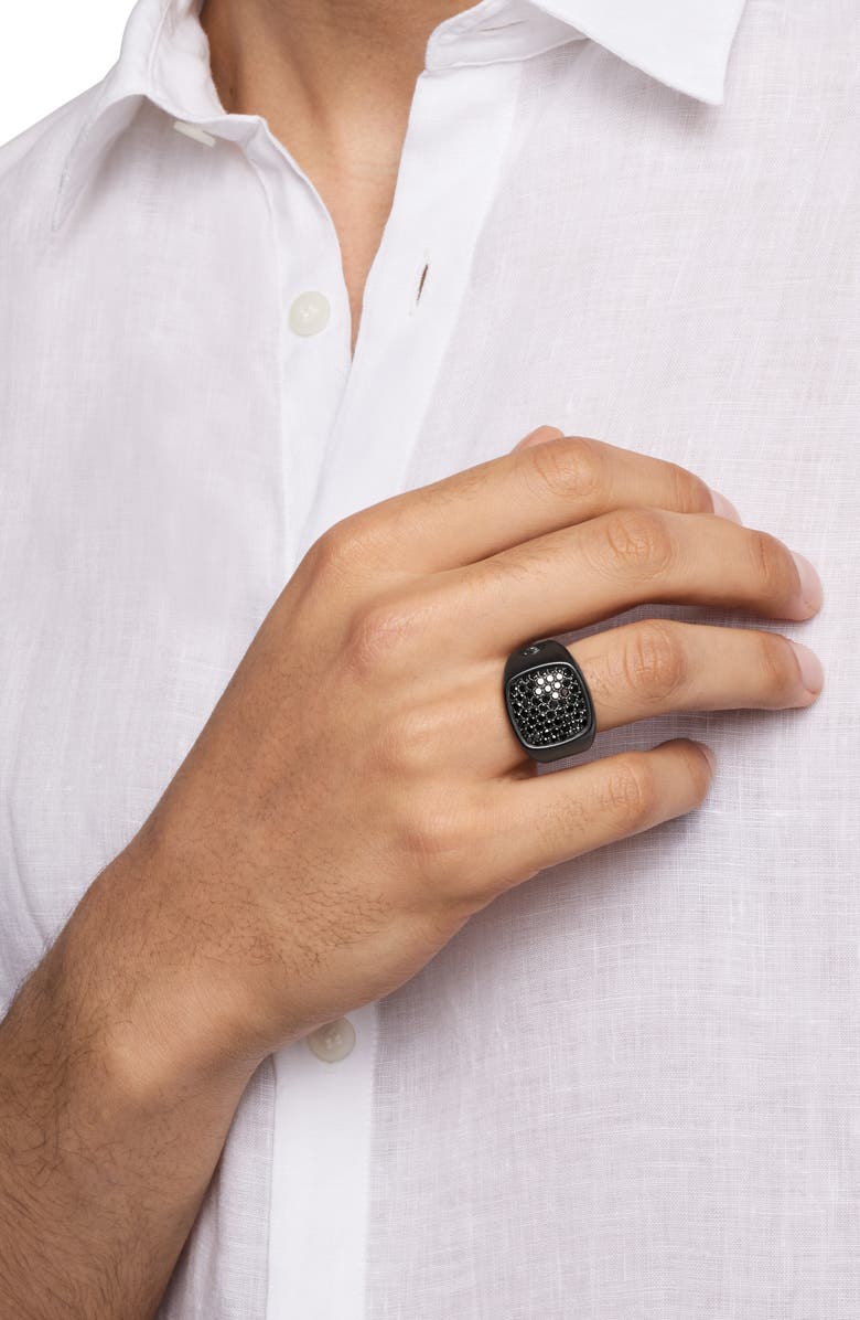 David Yurman Streamline Signet Ring in Sterling Silver with Black Diamonds, Alternate, color, Black Titanium With Diamonds