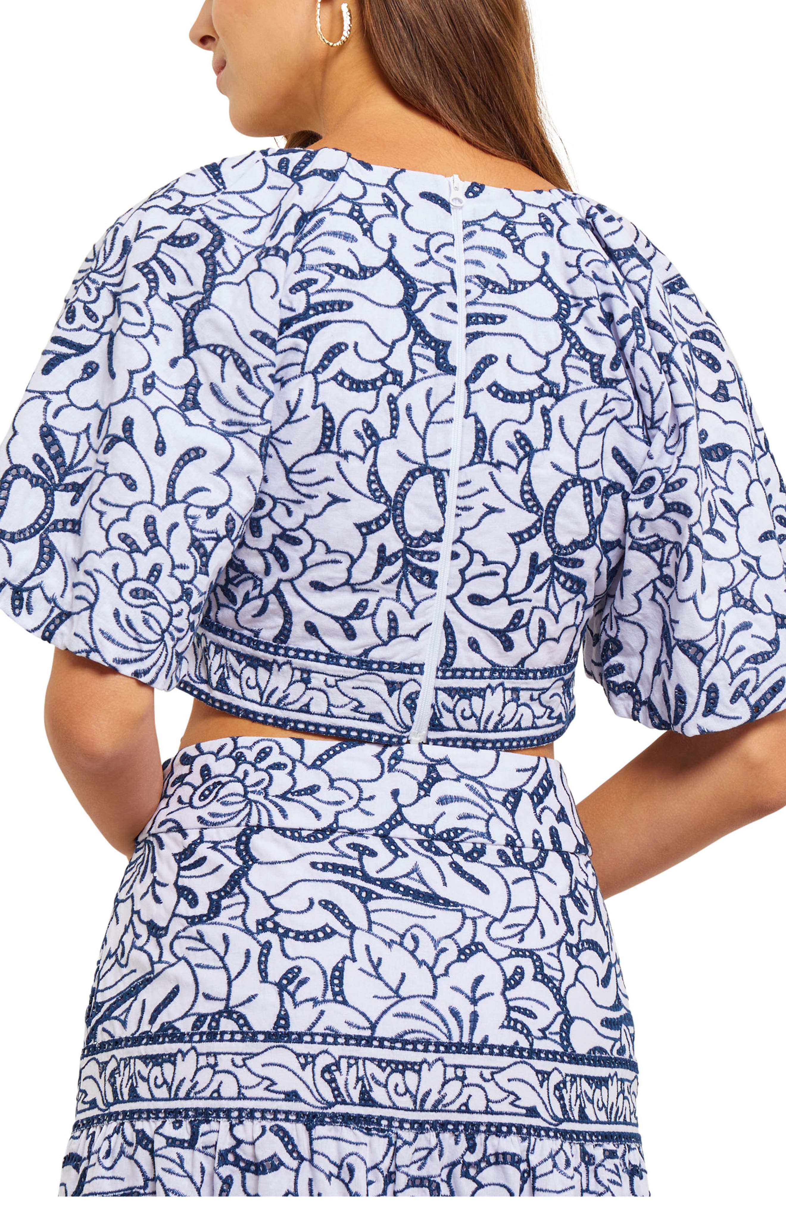 Embroidered Floral Cotton Crop Top - image 2