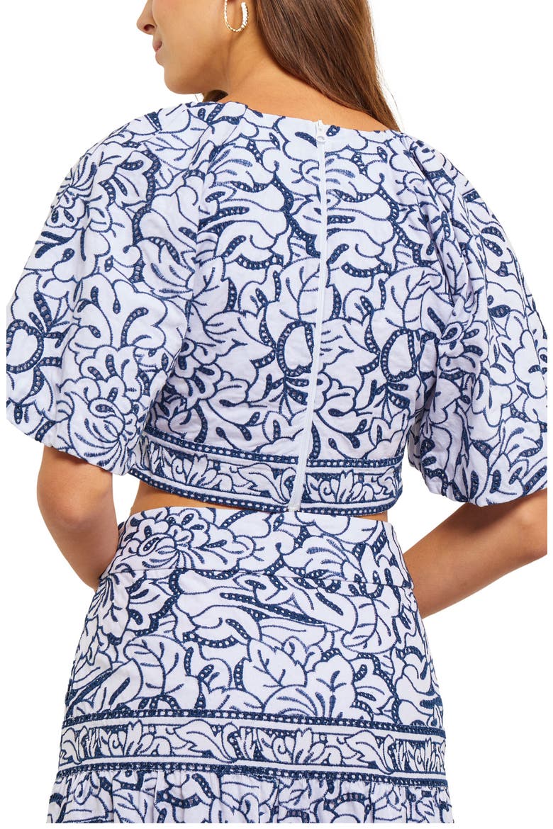 Embroidered Floral Cotton Crop Top, Alternate, color, MAZARINE/WHITE