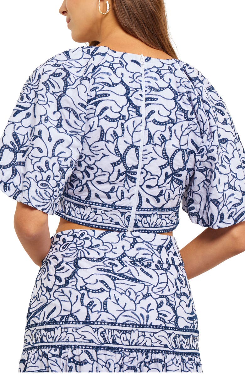 Misook Embroidered Floral Cotton Crop Top, Alternate, color, Mazarine/White