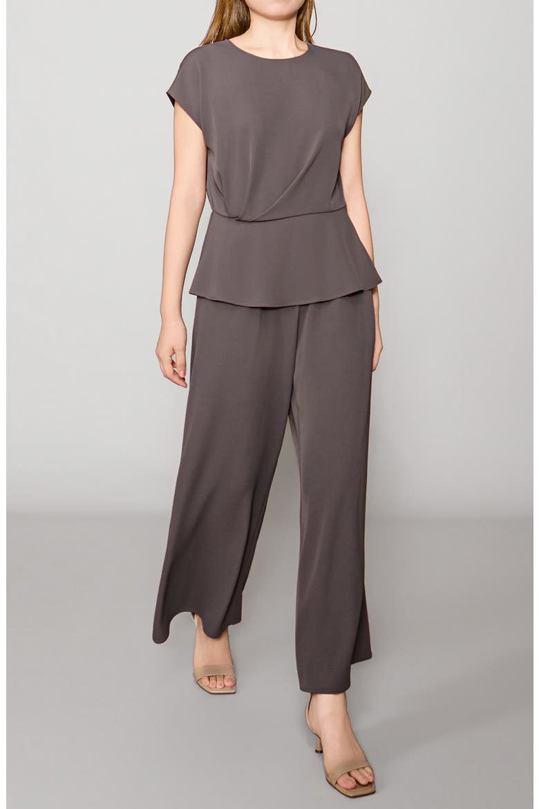 Short Sleeve Gathered Peplum Top, Alternate, color, ROBUST GREY