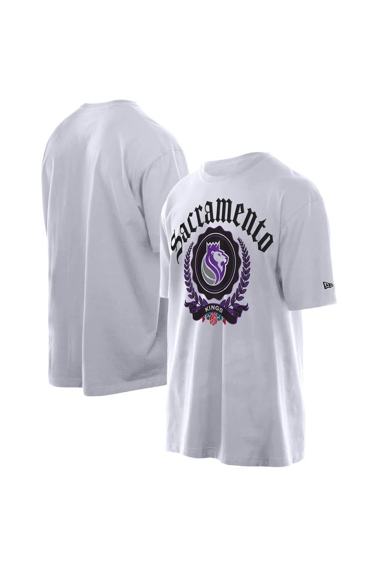 Men's New Era White Sacramento Kings Throwback Prep Oversized T-Shirt, Main, color, White