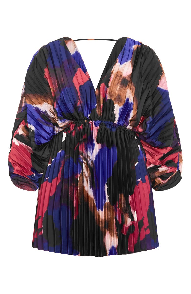 City Chic Chloe Print Pleated Long Sleeve Satin Minidress, Alternate, color, Fade