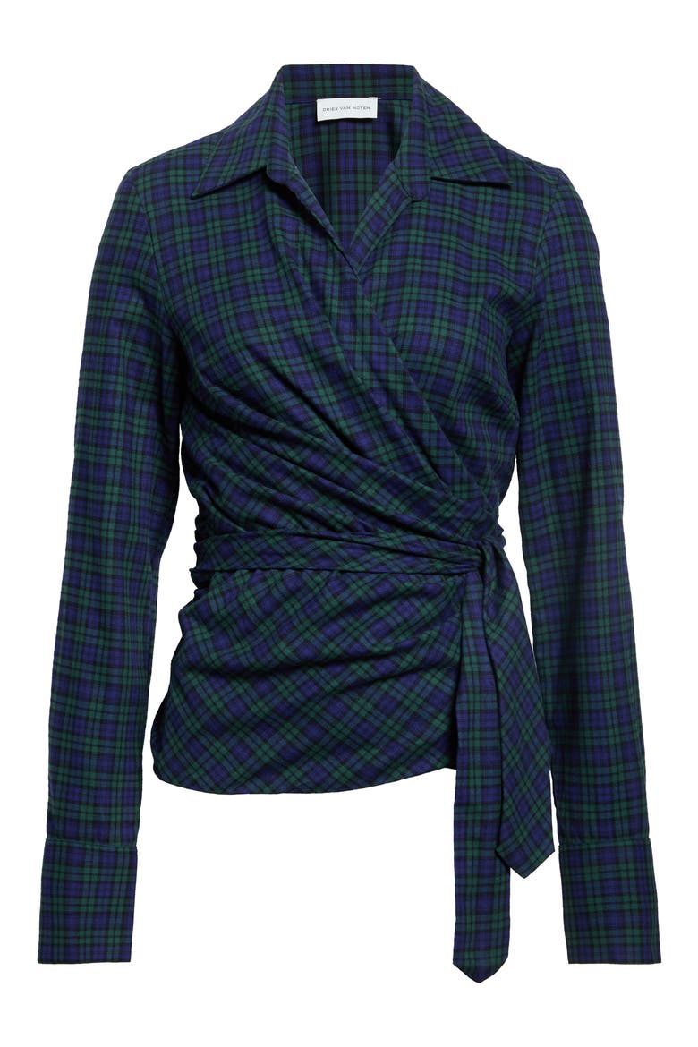 Cadea Check Cotton Flannel Wrap Shirt, Alternate, color, GREEN