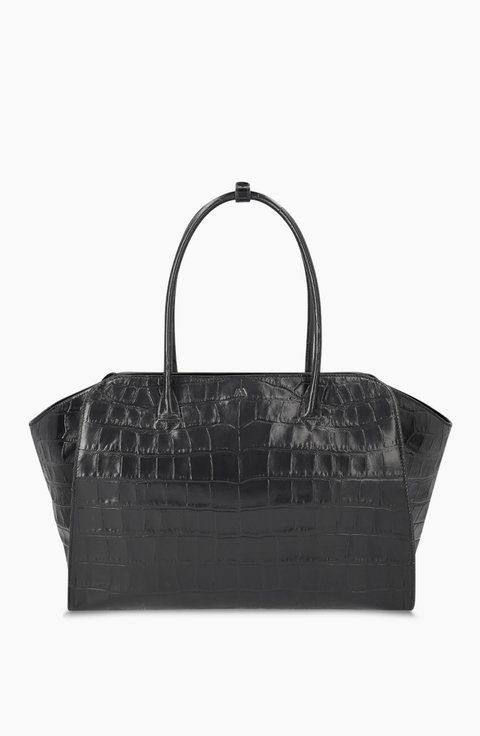 Voyager Leather Tote Bag - Soft Croco Black