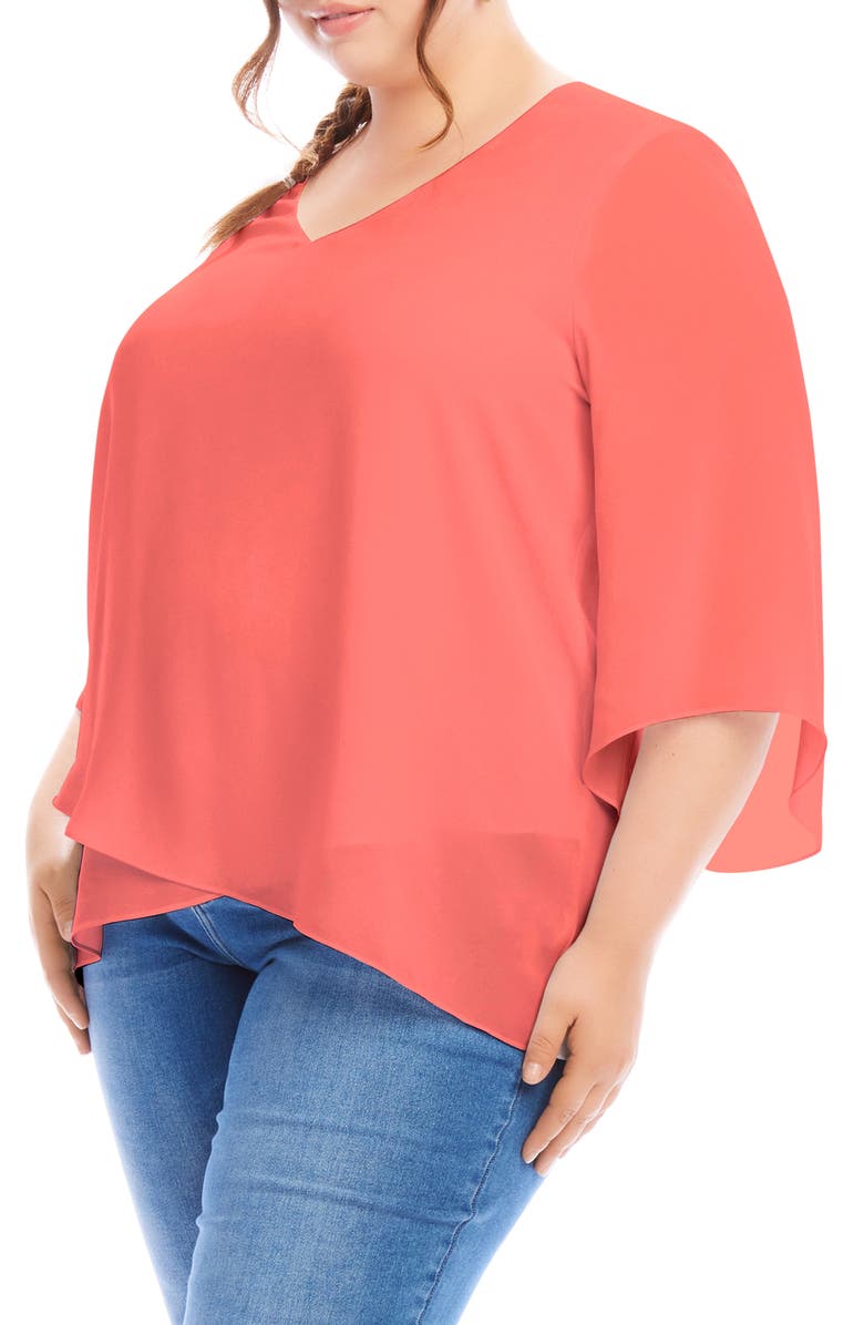 Karen Kane Crossover Hem Asymmetric Top, Alternate, color, Salmon