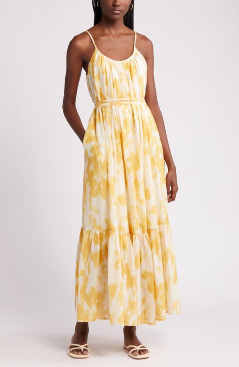 Cotton & Silk Tie Waist Tiered Sundress