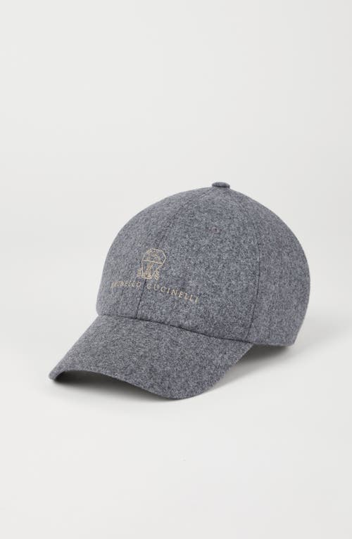 Brunello Cucinelli Virgin Wool Embroidered Baseball Cap In Medium Grey