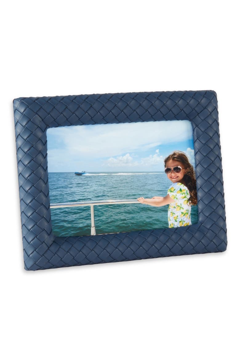 Woven Leather Picture Frame, Alternate, color, NAVY