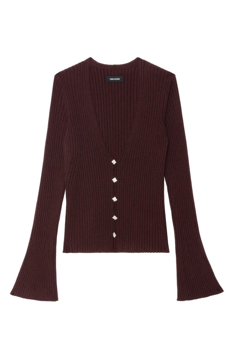 Zadig & Voltaire Lyana Crystal Button Wool Blend Cardigan, Alternate, color, Burgundy