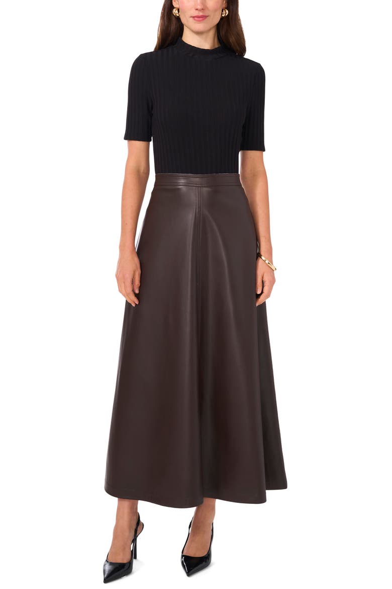 Faux Leather A-Line Skirt, Alternate, color, DARK ROAST