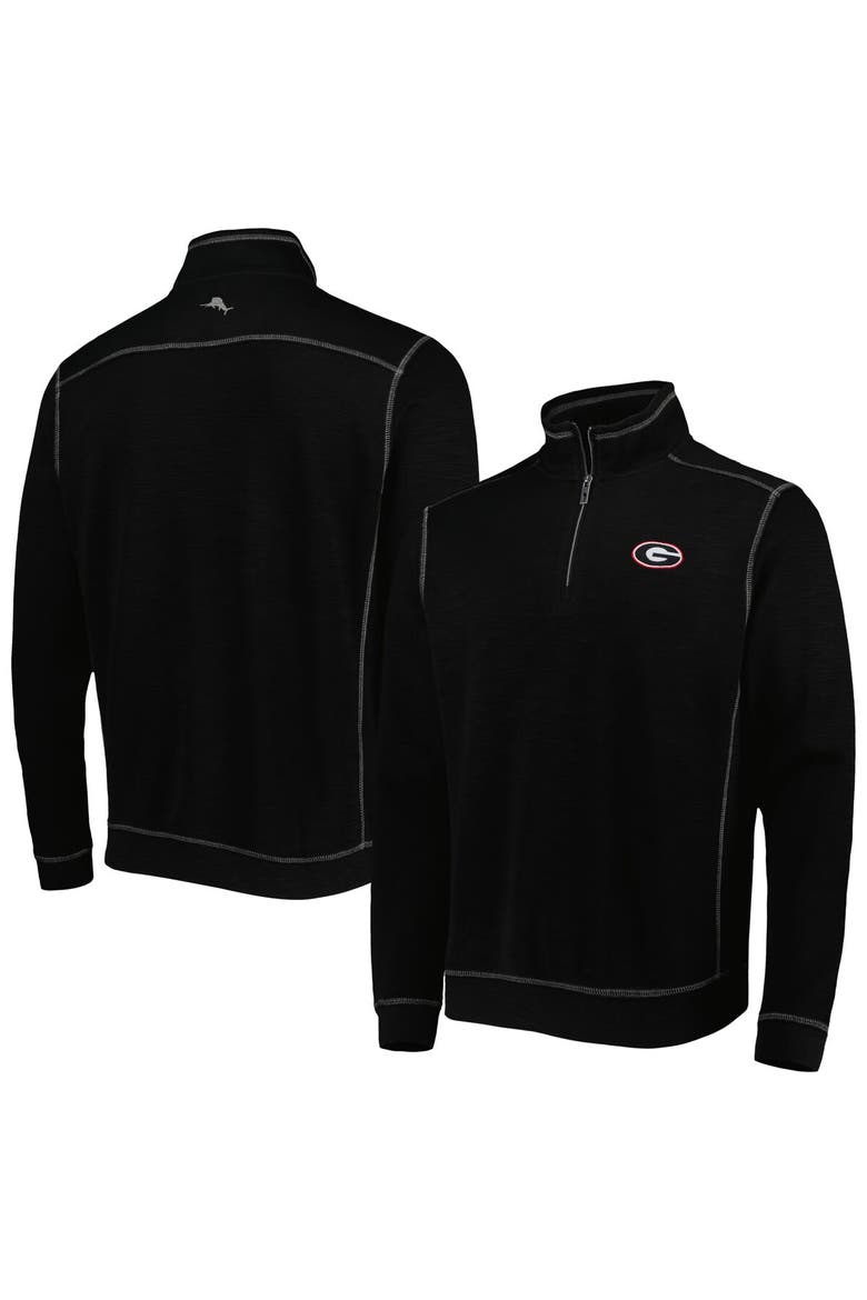 Men's Tommy Bahama Black Georgia Bulldogs Sport Tobago Bay Tri-Blend Mock Neck Half-Zip Jacket, Main, color, Black