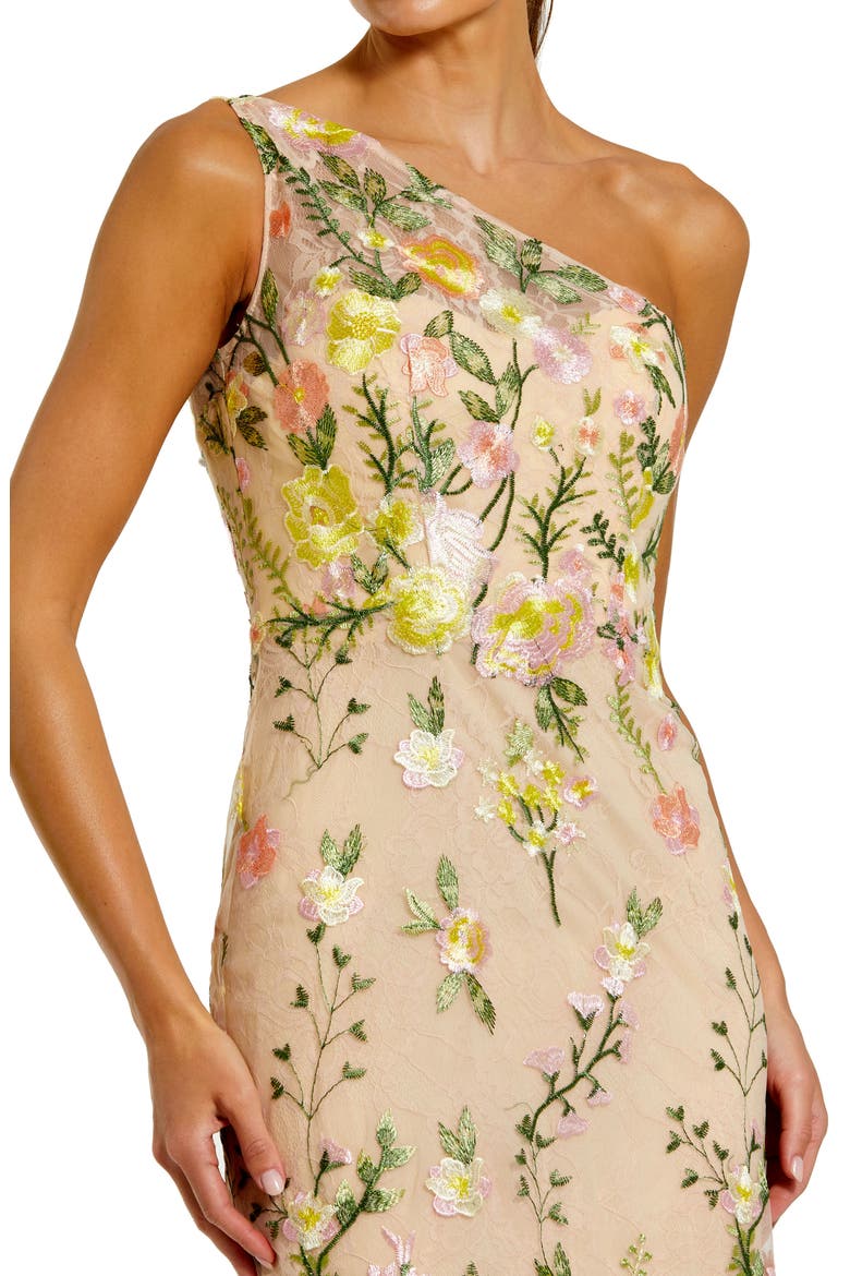 Women's One Shoulder Lace Embroidered Gown, Alternate, color, YELLOW MULTI