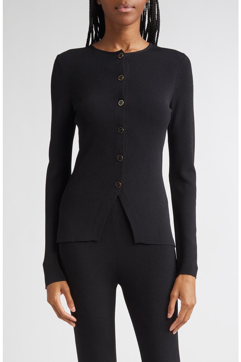 Lainey Cutaway Hem Cardigan, Main, color, BLACK