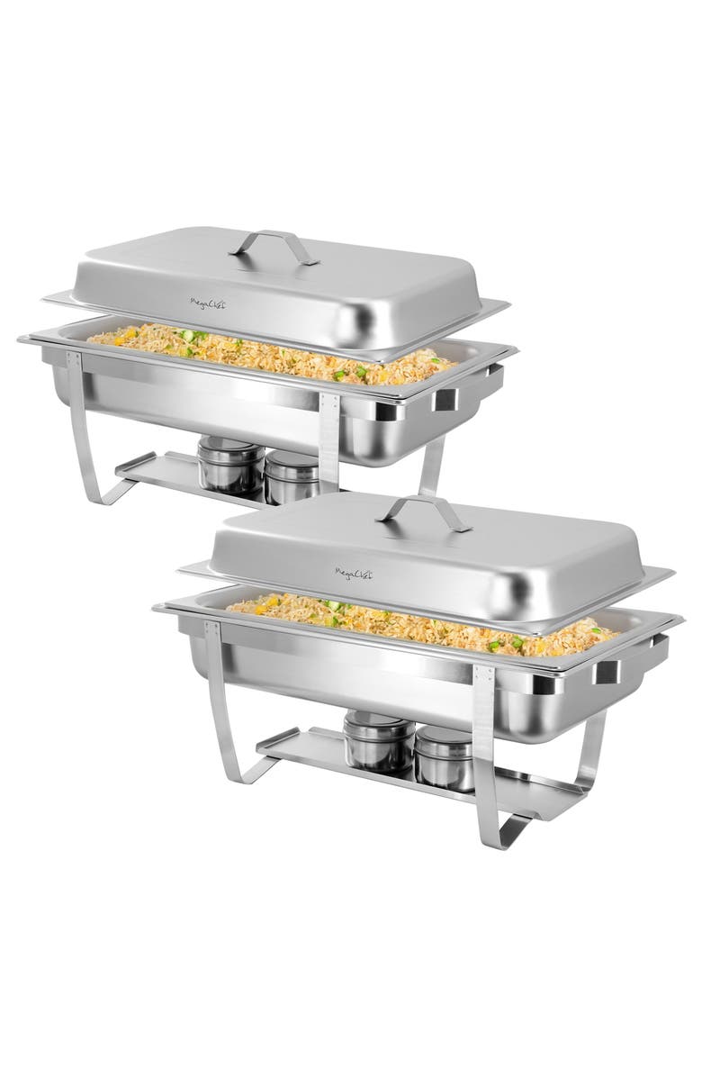 Megachef 9.5 Quart Stackable Stainless Steel Professional Chafing Dish/Food Warmer/Buffet Server Serving Trays, Set of 2, Main, color, Silver