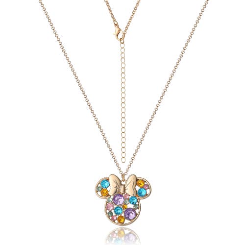 Disney Fashion Multi-color Stone Minnie Mouse Necklace In Gold
