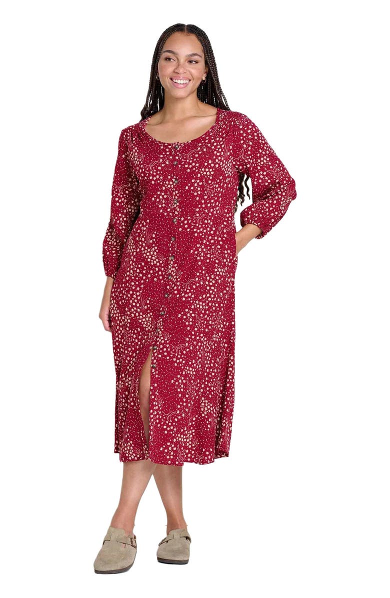 Toad & Co Manzana Paneled Midi Long Sleeve Dress, Main, color, Berry Floral Print