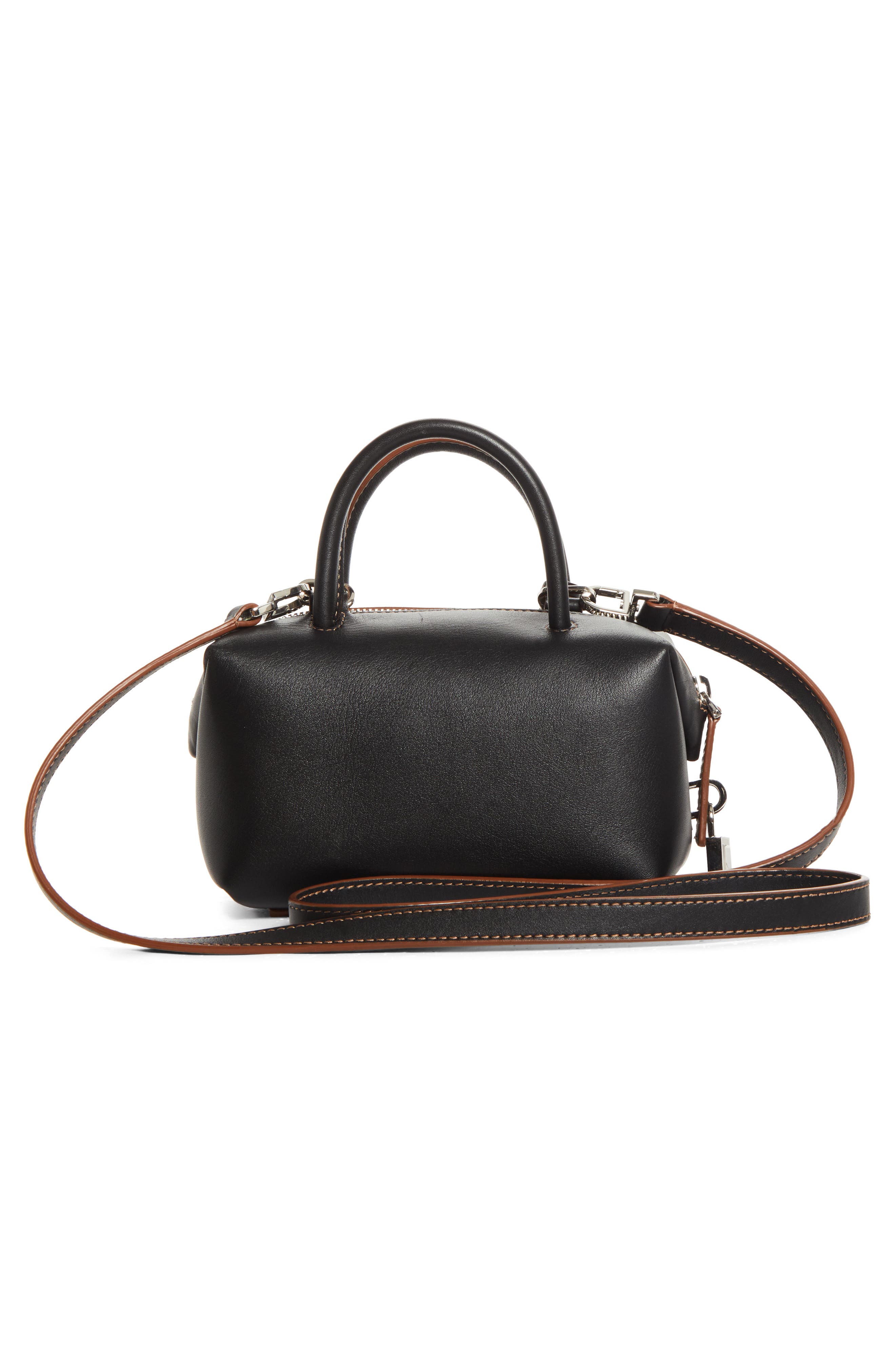 Small Boston Leather Top Handle Bag, Alternate, color, BLACK