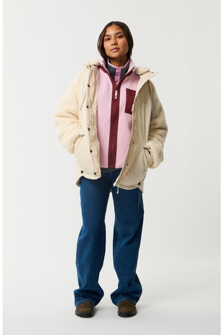 S-Series Splice Faux Shearling Sleeve Puffer Jacket, Alternate, color, OFF WHITE