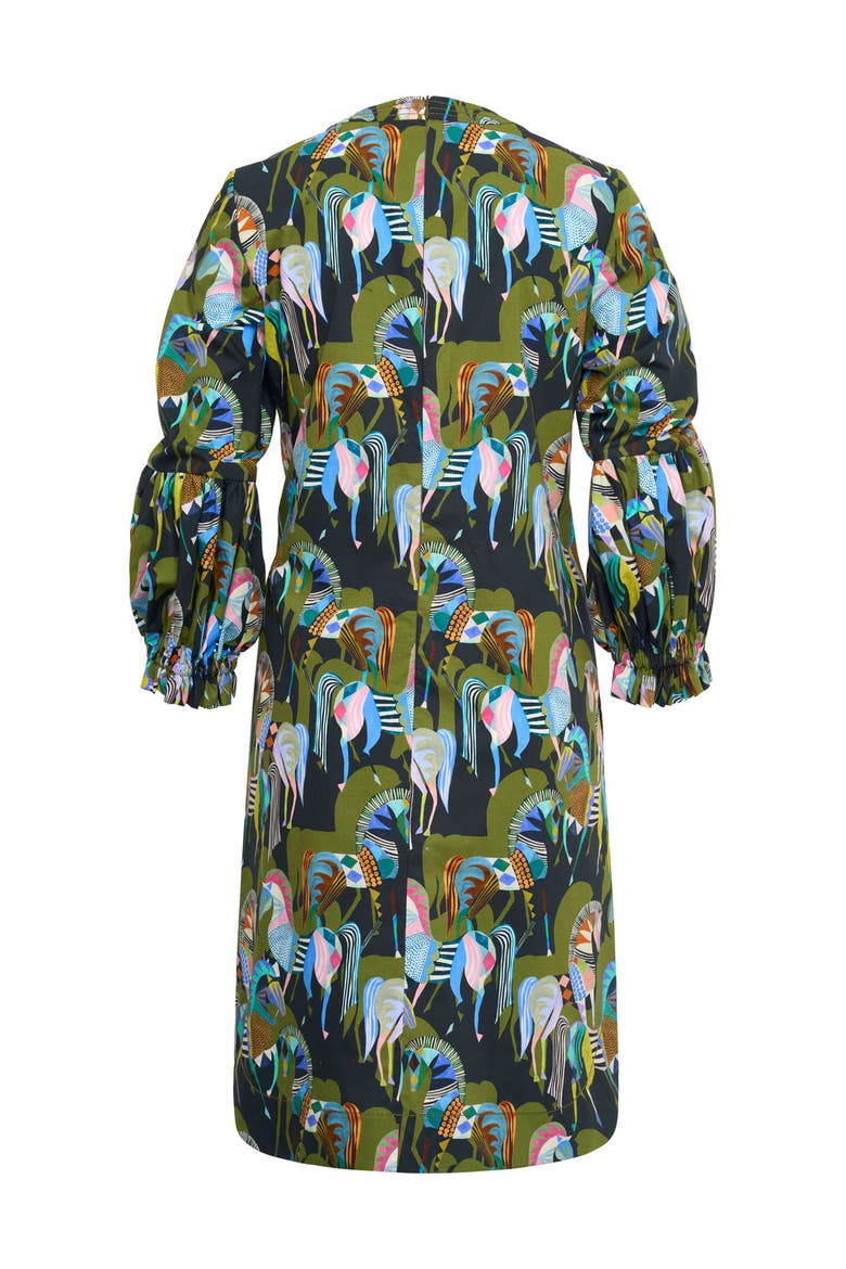 Printed Popelin Dress With Baloon Sleeves, Alternate, color, Green / Multicolour