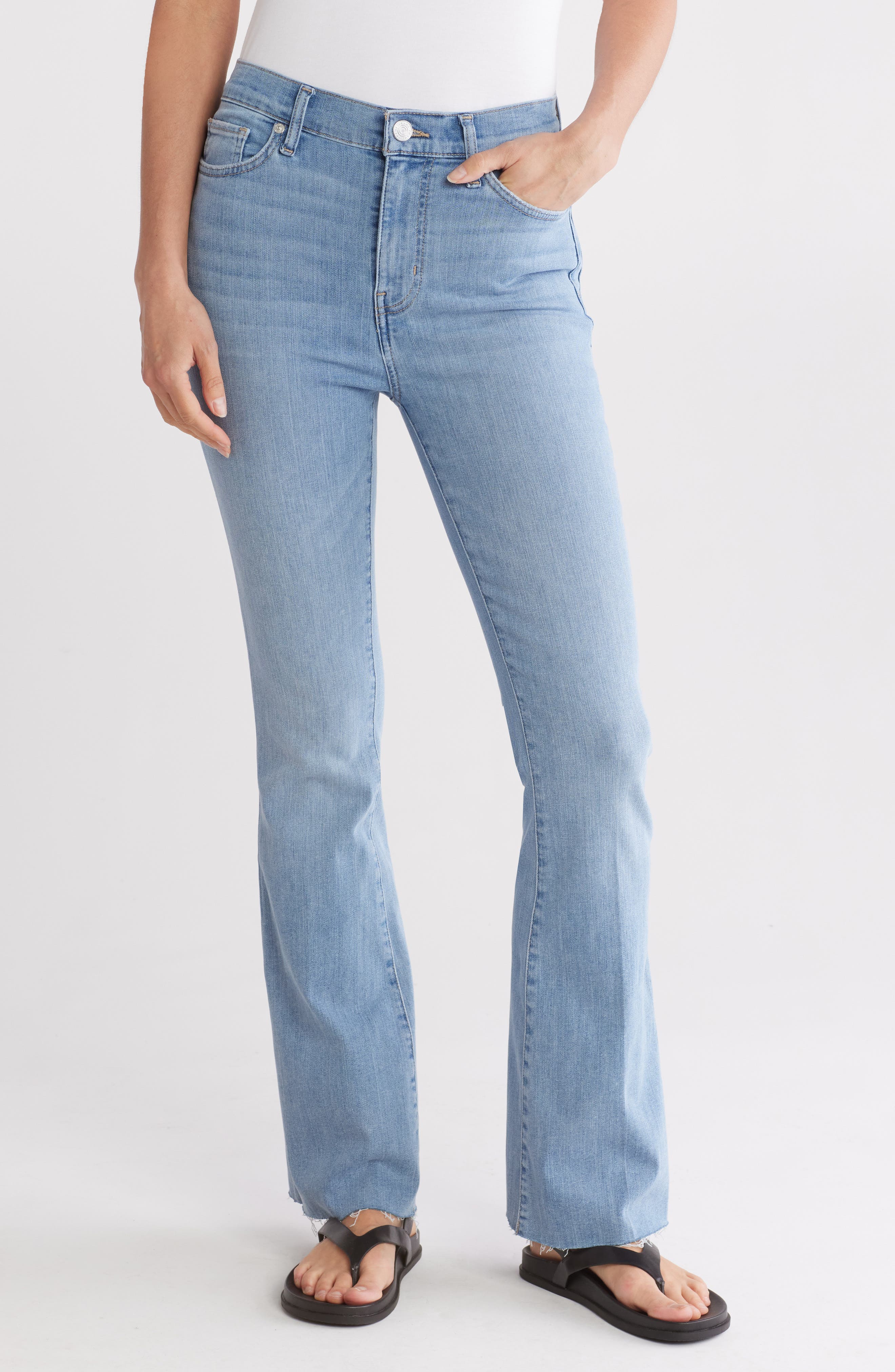 FRAME Le Easy High Waist Raw Hem Flare Jeans