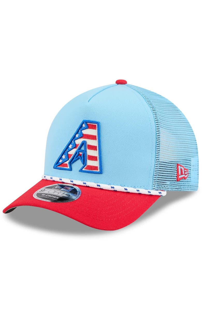 New Era Men's New Era Light Blue/Red Arizona Diamondbacks 2025 Fourth of July 9FORTY A-Frame M-Crown Adjustable Trucker Hat, Main, color, 