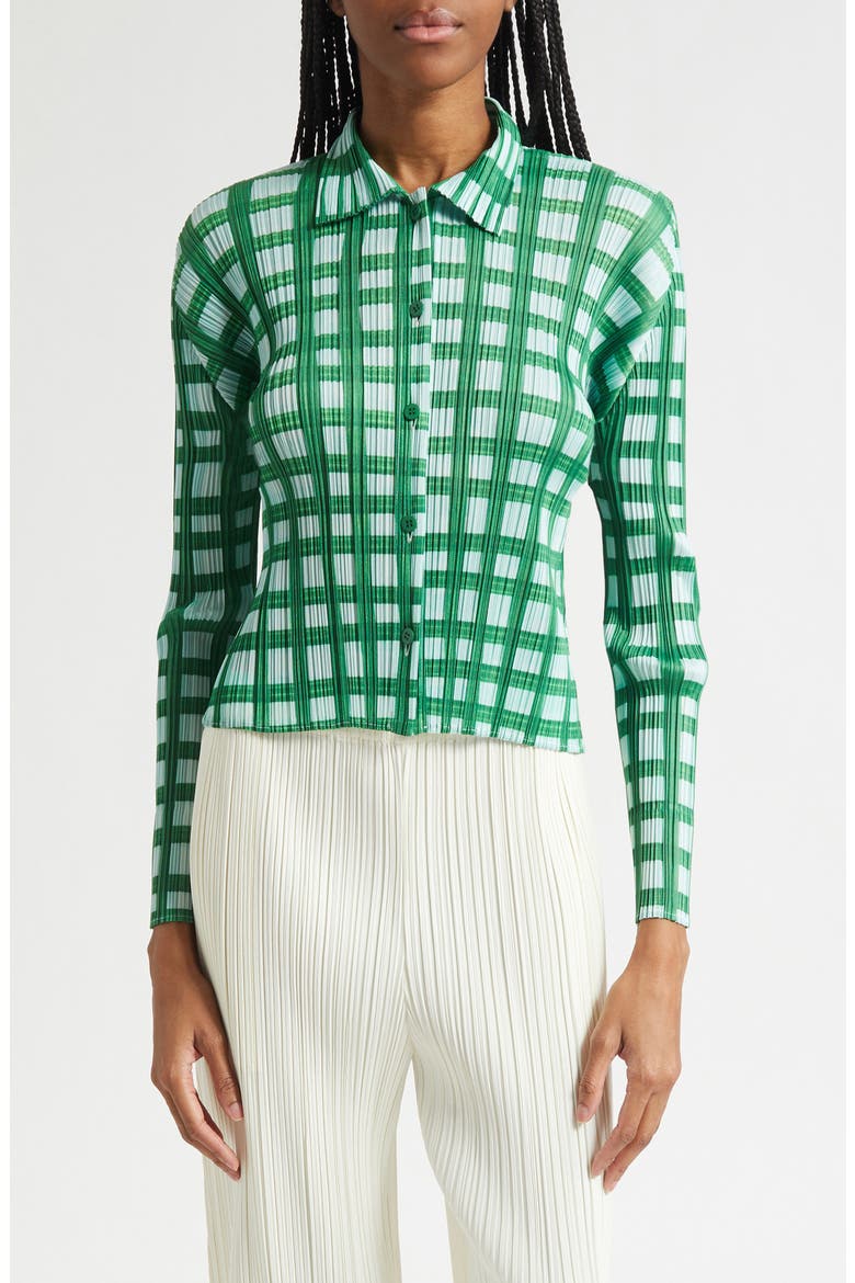 Basket Print Pleated Cardigan, Main, color, GREEN