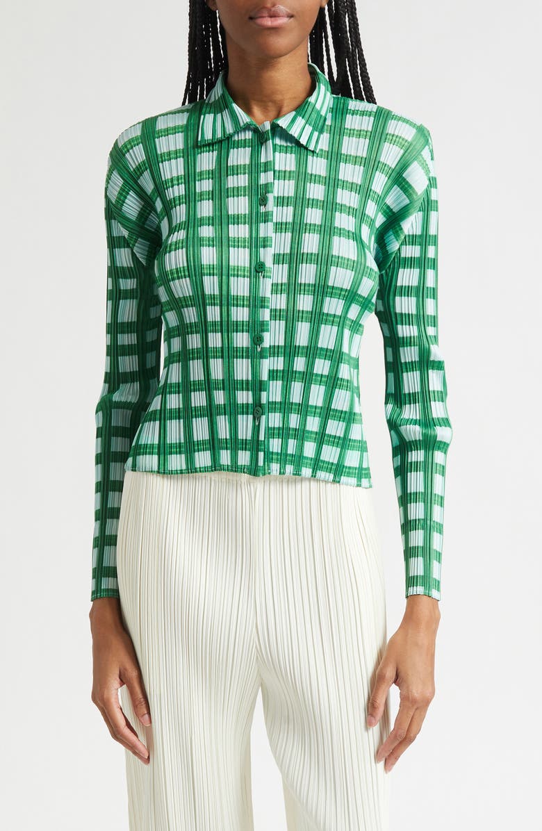 Issey Miyake Basket Print Pleated Cardigan, Main, color, Green