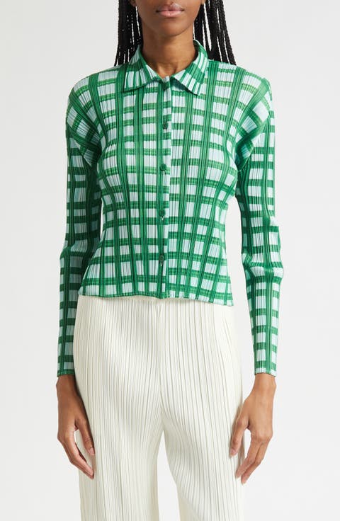Basket Print Pleated Cardigan