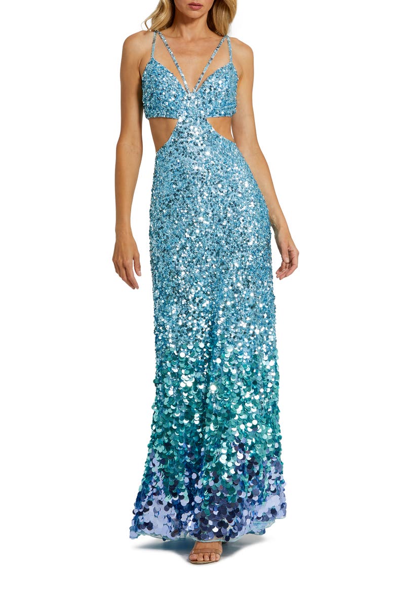 Ombre Sequin Cut Out Sweetheart Gown, Main, color, ICE BLUE