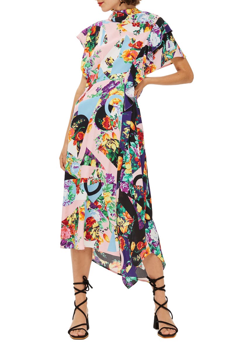 Cowl Back Midi Dress, Main, color, PINK MULTI