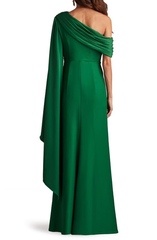 Tadashi Shoji Pleated One-shoulder Cape Gown In Bamboo