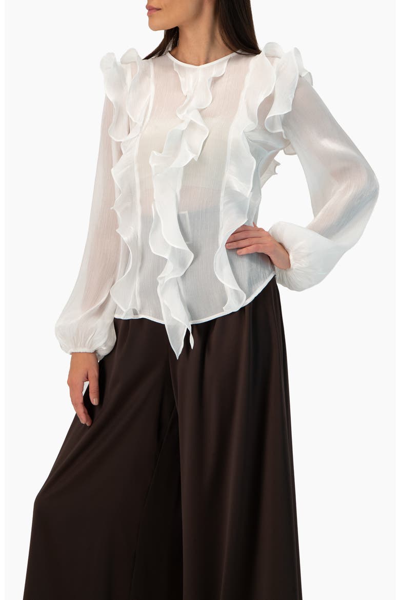 Long Sleeve Sheer Blouse with Ruffle Detail, Alternate, color, Ivory