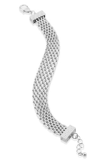 Savvy Cie Jewels Rhodium Plated Mesh Greek Key Statement Bracelet In Silver