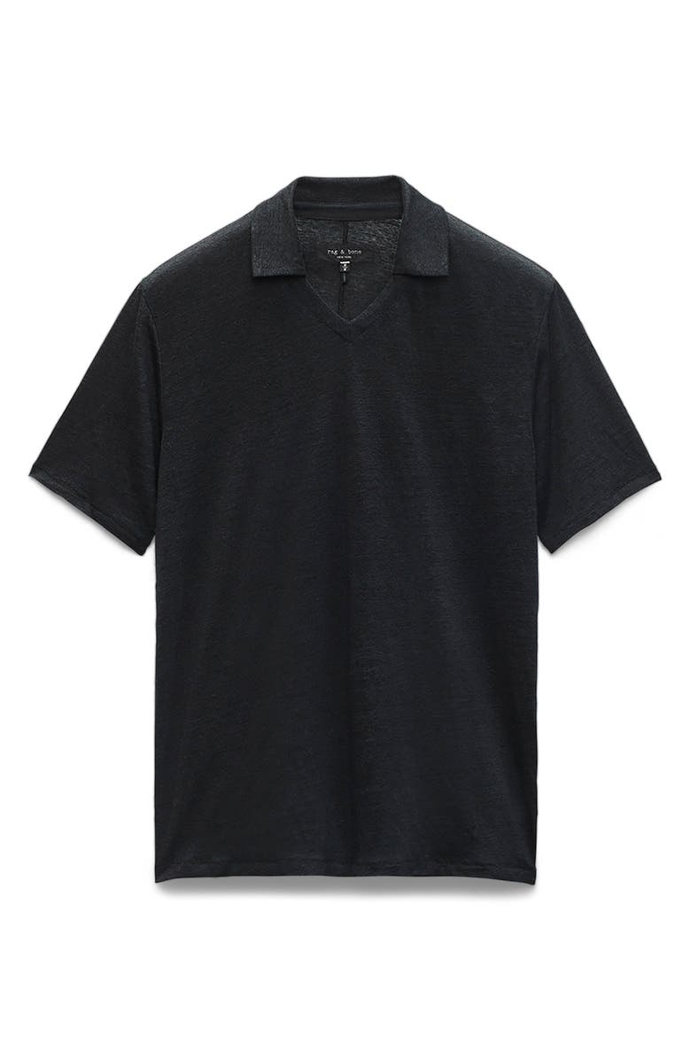 rag & bone Johnny Collar Linen Polo, Alternate, color, Black